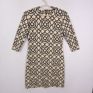 J McLaughlin Sheath Dress Womens Tan XS Catalina Cloth Geometric 3/4 Sleeve Zip